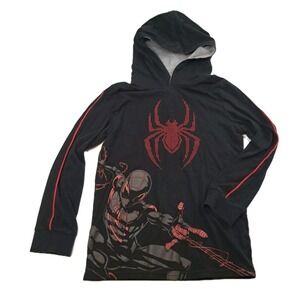 Marvel Spiderman‎ Boys 8 Graphic T-Shirt Hood Long Sleeve Black Comics Superhero